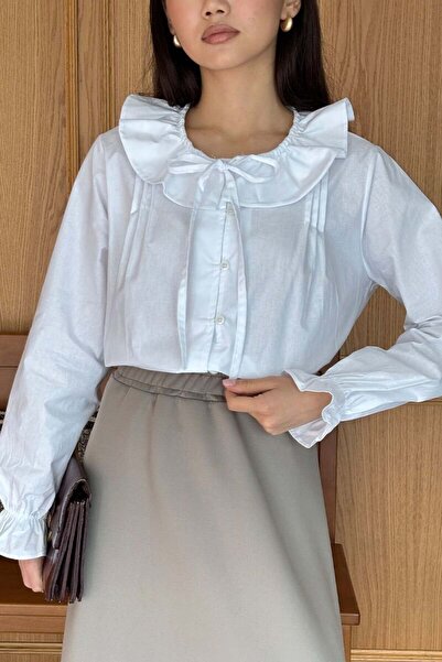 Ceylan Otantik White Baby Collar Bow Shirt