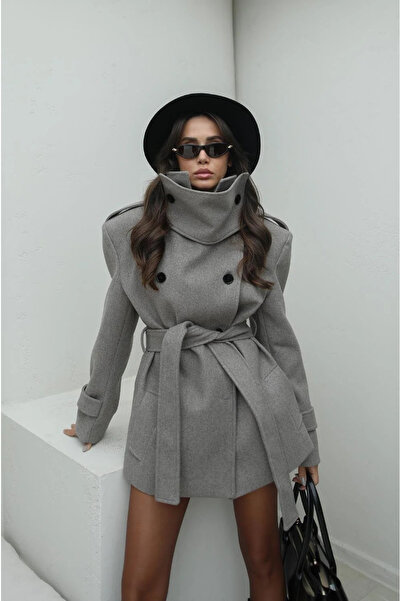 My Blog Nerzfarbener Kaschmirmantel mit Stehkragen und detaillierten Details – 1125