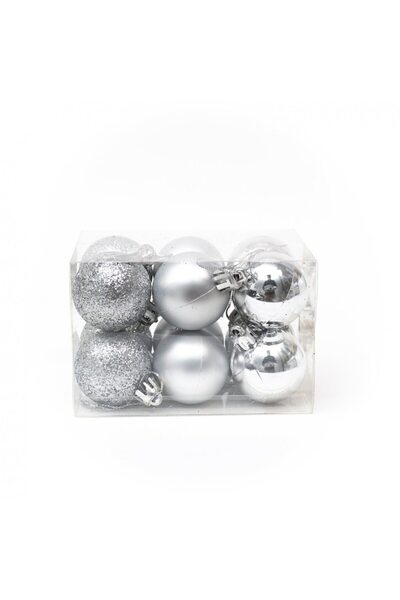 DBR Set of 12 Christmas Baubles 8 cm (Plain & Glitter) -