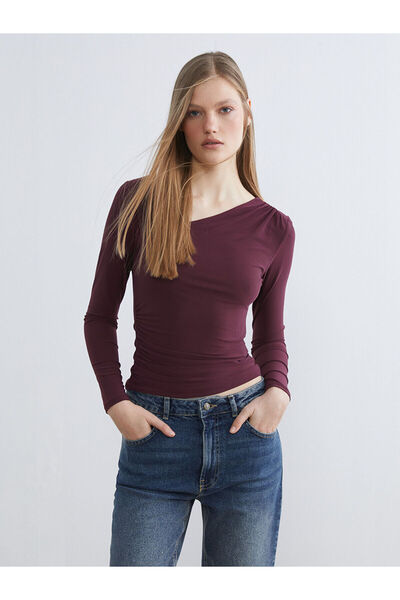LC Waikiki بلوزة LCW VisionMulberry غير متماثلة ذات رقبة على شكل حرف V ورباط