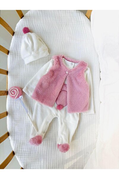 NUNU BABY Joy Peluş Yelek Tulum - Pembe