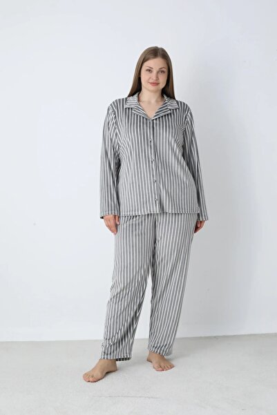 Estiva 25370 Shirt Collar Oversized Velvet Pajama Set