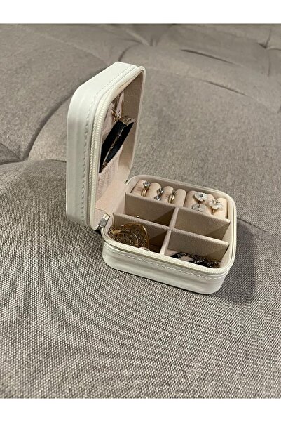 Generic YouBella Portable PU Leather Jewelry Storage Box with Zipper and Compartments (White)