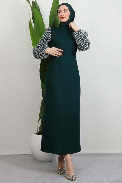GİYZAMİLA Sleeve Pattern Eva Dress Emerald