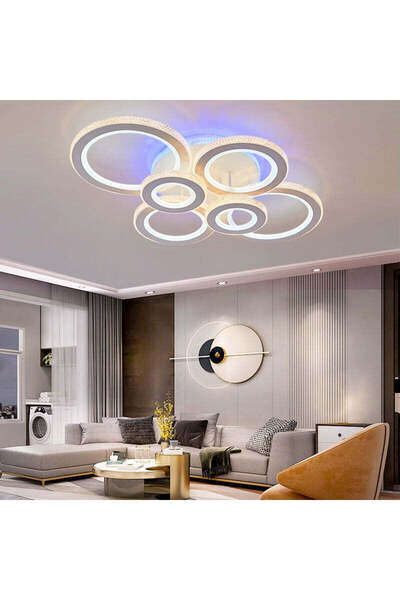 RFAN LED Chandelier, Model M600-6, With Remote Control, 3 Types of Light Plus RGB Light, 328W, White