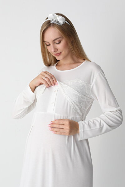 LOHOUSE Women's Special Lace Cotton Winter Maternity Nightgown Dressing Gown Set of 2