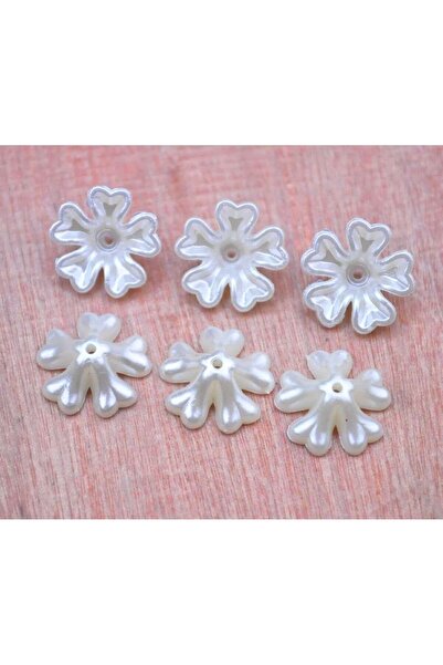 BEİLYS COSMETİCS & ACCESSORY 16mm Acrylic Hole Drilled Cream 5 Petal Flower Beads (50 Pieces) B:81