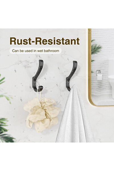 Generic Wall-Mounted Heavy Duty Coat Hooks - Large Aluminum Hooks, Black, 4 Pack (Up to 30 lb)