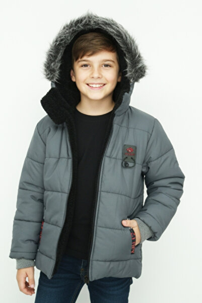 MODANINO Boy's Plush Lined-Fur K Hooded Zippered Coat 12369