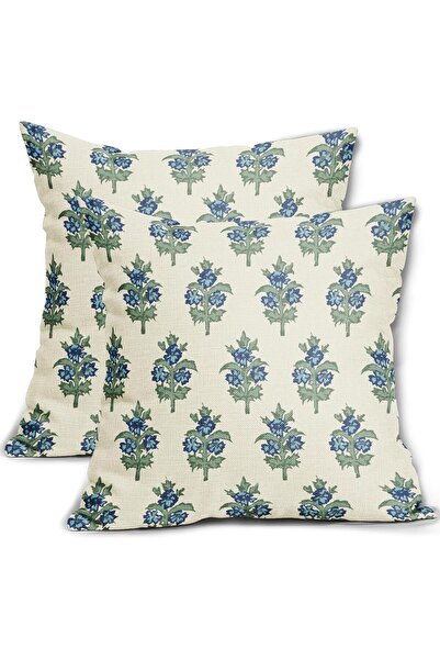 Generic Green & Blue Floral Pillow Covers, Rustic Spring Flowers, Set of 2, 45×45 cm