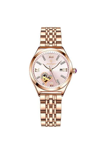 POEDAGAR Ceas de damă cuarț la modă, analogic, cu indici luminoși, brățară din aur roz