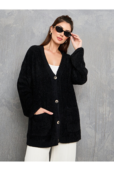 Take Two By Styli كارديجان فروي سادة قصة فضفاضة بأزرار