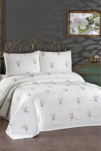 Çeyiz Diyarı Bukata Nakışlı Şönil 3 Parça Çift Kişilik Yatak Örtüsü