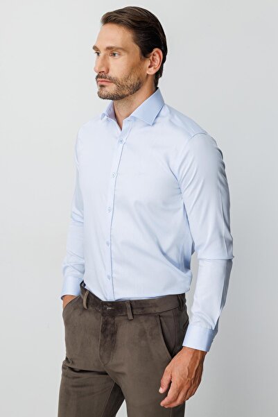 İgs Синя сорочка Slim Fit, вузький крій, класичний комір, прямі довгі рукави, без кишень, 100% бавовна