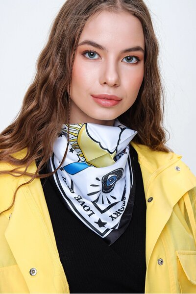 Trend Alaçatı Stili Women's White Sun Patterned Scarf ALC-A2174