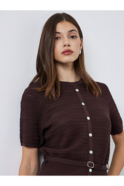 Styli Brown Knit Top with Belt