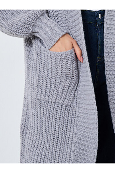 Take Two By Styli Grey Chunky Knit Cardigan with Patch Pocket