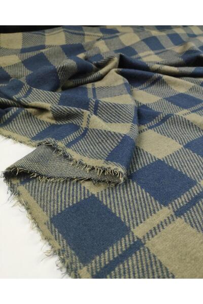 Kumaş Parça Navy Blue Green Checkered Soft Jacquard Knit En: 140 cm