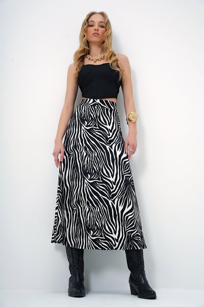 Trend Alaçatı Stili Fusta lungă pentru femei, ecru, neagră, cu talie elastică...