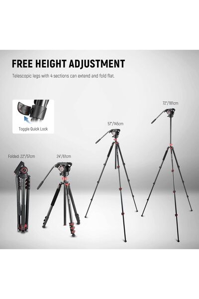 NEEWER 72" Fluid Head Video Tripod Monopod TP72A, Aluminum Alloy, Max Load 8kg