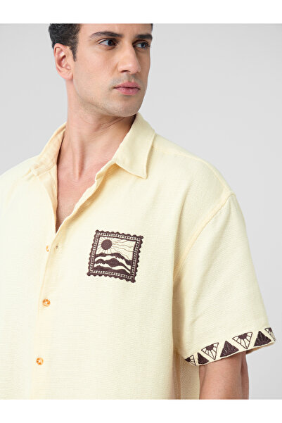 The Souled Store By Styli Men Cream Textured Oversized Shirt