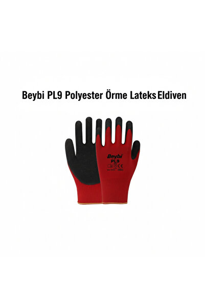 NO BRAND Beybi PL9 Polyester Örme Lateks Eldiven (Kırmızı/Siyah) - Kaydırmaz ...