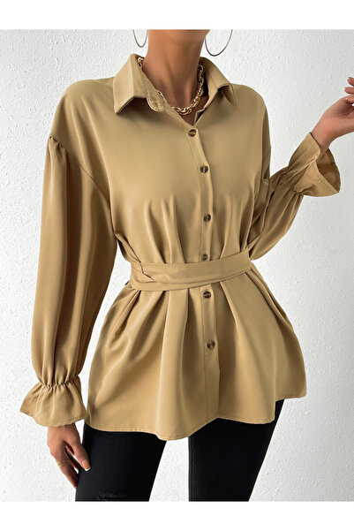 Take Two By Styli Solid Drop Shoulder Button Front Belted Shirt