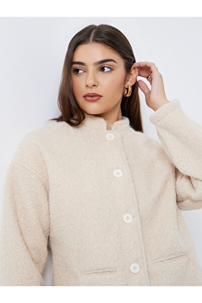 Styli Cream Regular Fit Boiled Wool Trucker Jacket