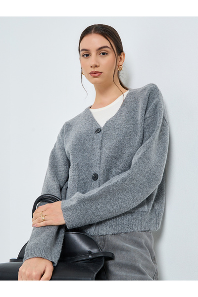 Take Two By Styli Grey Short Length Cardigan with Buttons