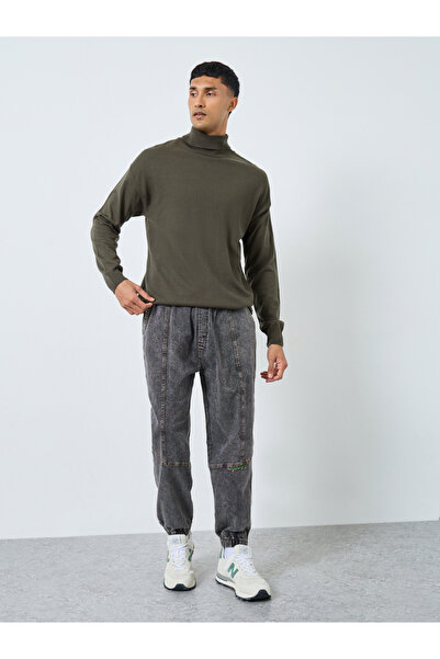 Styli Olive Turtle Neck Relaxed Fit Knit Sweater