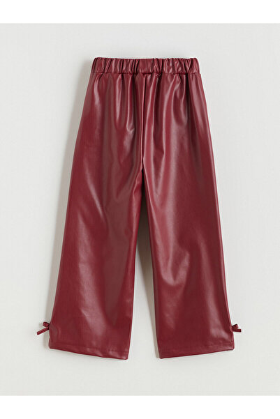 LC Waikiki Leather-Look Girls' Trousers with Bow Detail