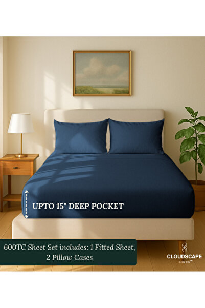 Cloud Scape Linen 600 Thread Count 100% Egyptian Cotton Bedsheet and Pillowcase Set (180x200 cm)
