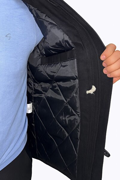 Plus Scorpion Black Men's Gabardine Quilted Lined Coat – Stylish, Warm, and Waterproof