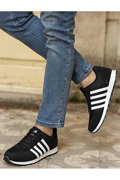 WEBORN Men's Black and White Striped Casual Comfortable Soft Sole Comfortable Sneaker Sports Shoes