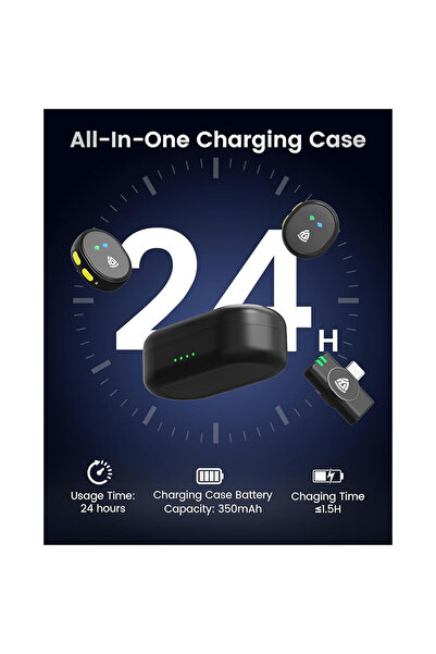 AKINGUAR Ασύρματο σετ μικροφώνων 2x μικρόφωνα + 1 δέκτης, HiFi 48kHz, 200μ, USB-C/Lightning/USB-A