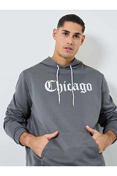 Take Two By Styli Men Grey Chicago Print Hoodie