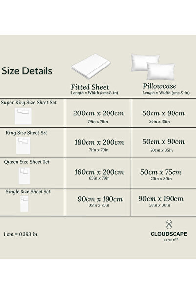 Cloud Scape Linen 600 Thread Count 100% Egyptian Cotton Bedsheet and Pillowcase Set (180x200 cm)