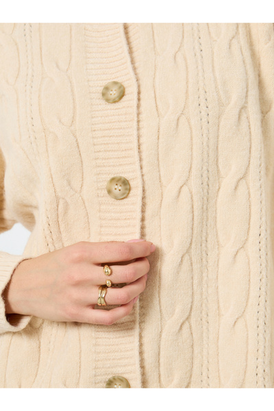 Styli Beige Longline Cable Knit Cardigan