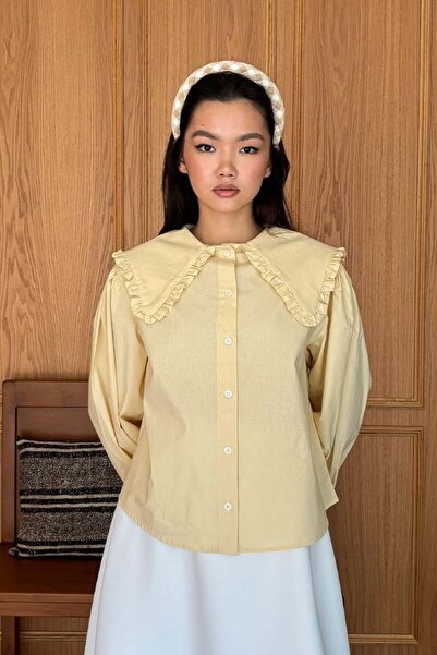 Ceylan Otantik Butter Yellow Ruffled Crop Shirt