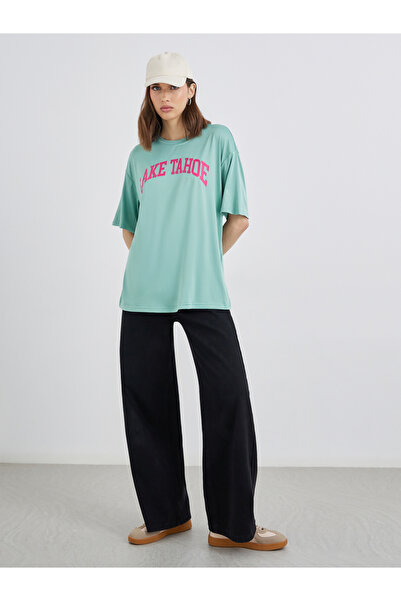 Take Two By Styli Green Oversized Slogan T-Shirt