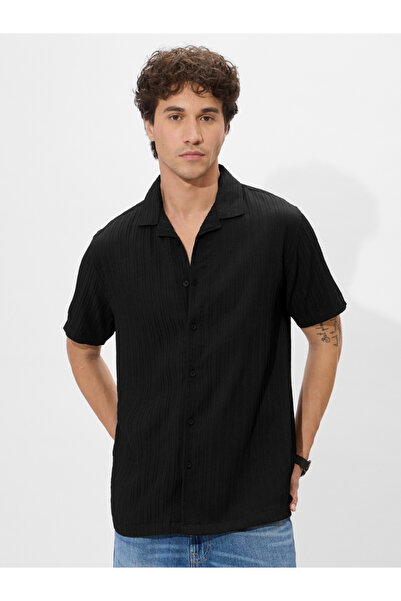 The Souled Store By Styli Men Black Resort Collar Textured Shirt