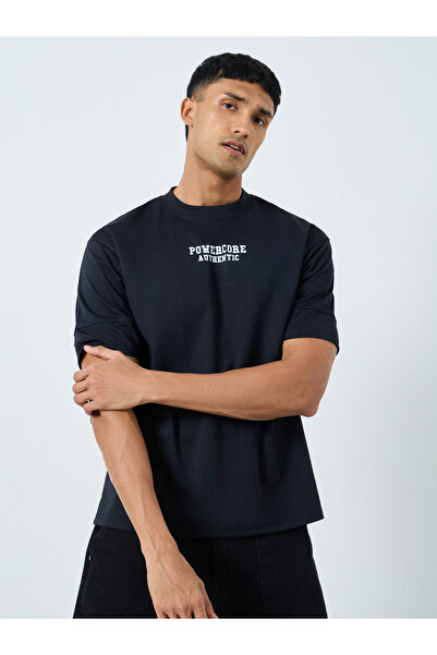 Styli Black Oversized Slogan Print T-Shirt