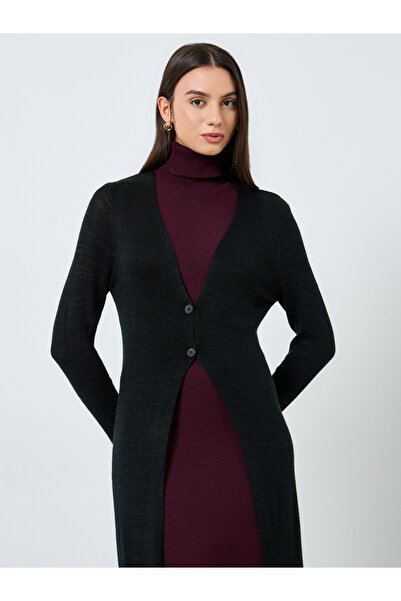 Take Two By Styli Black Front Open Midi Cardigan