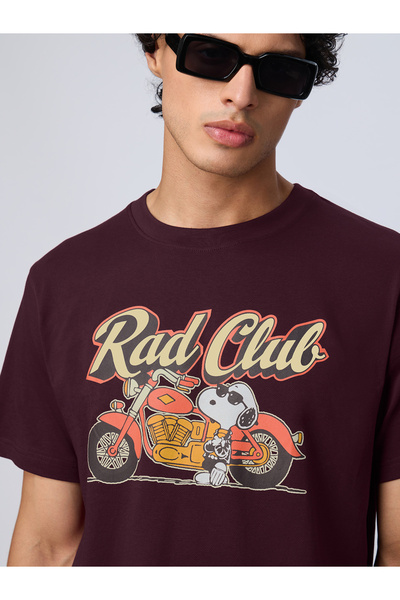 The Souled Store By Styli Men Burgundy Relaxed Fit T-Shirt