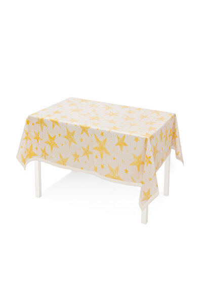 wei inox Fata de masa pentru Craciun, model stele, material textil, alb+auriu, 180x150 cm