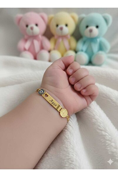 Flamingo 925 Ayar Gümüş Gold Kaplama.Kişiye Özel Isimli Kız Bebek Künyesi