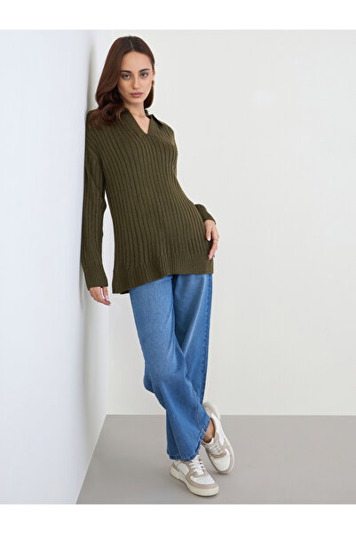 Styli Olive Green Longline Knit Sweater