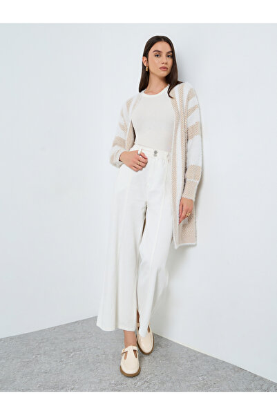 Take Two By Styli Striped Open Front Furry Knit Cardigan