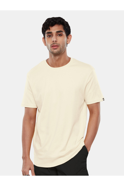 The Souled Store By Styli Men Off White Plain Interlock Cotton T-Shirt