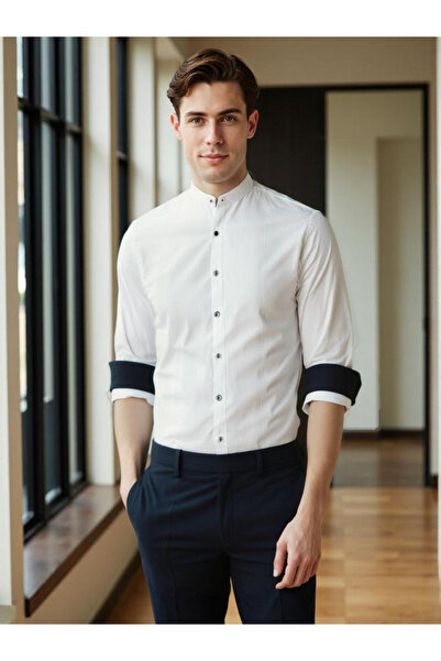 Dennis Lingo By Styli Men Solid Mandarin Collar Casual Shirt